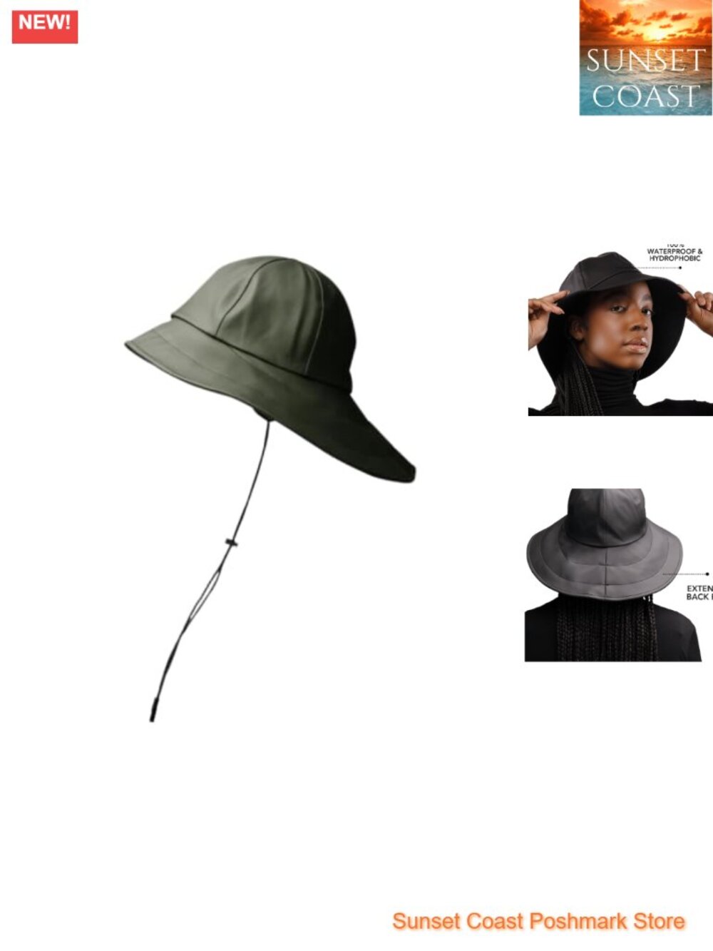 Waterproof Satin-Lined Sou'wester Hat with Chin Strap